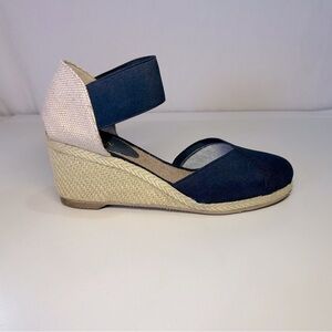 Ralph Lauren Charla Ankle Strap Espadrilles Wedge Sandals, Navy Blue. Size 9